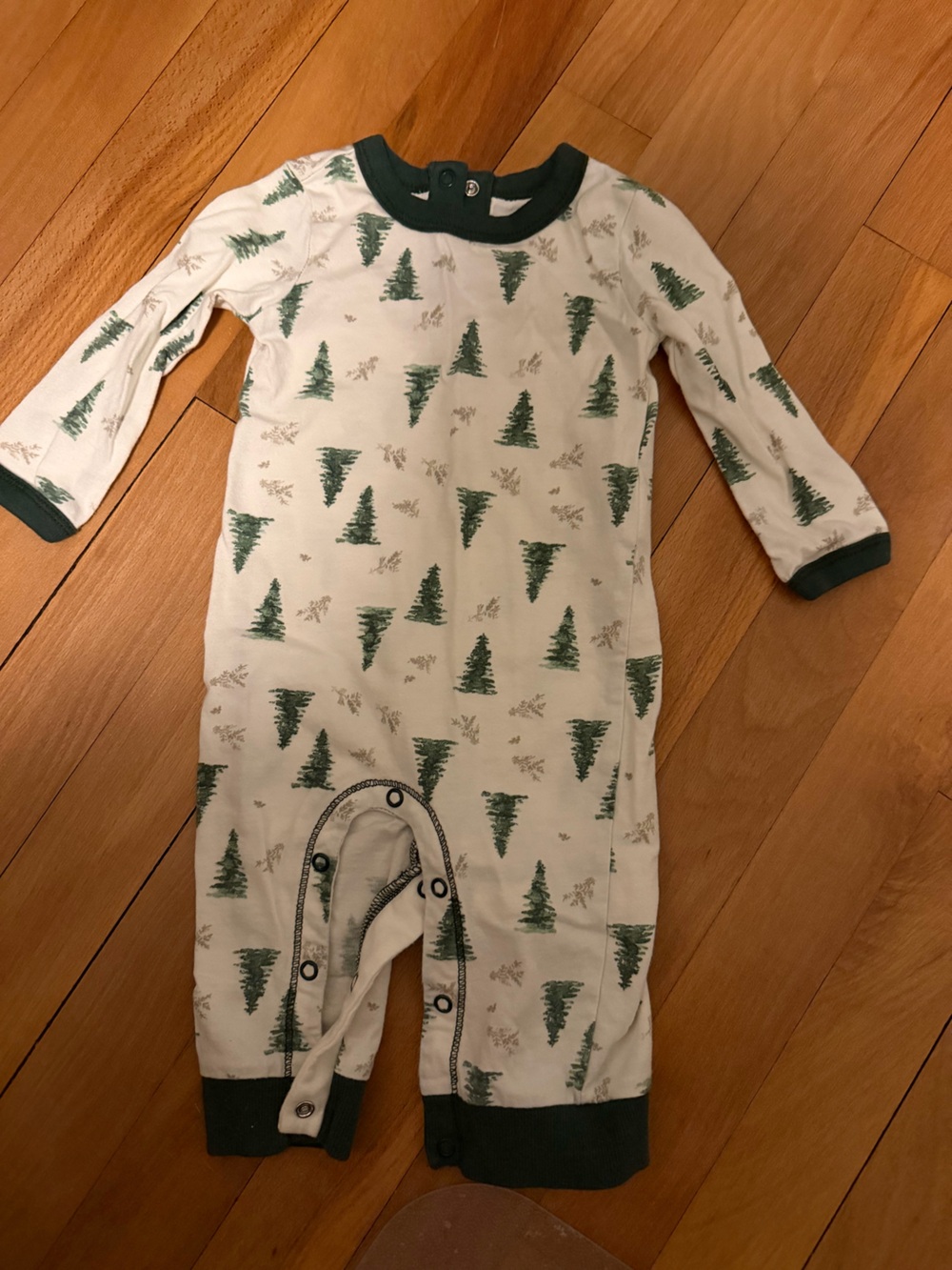 Burt's Bees Cream One-Piece with Green Christmas Tree Print